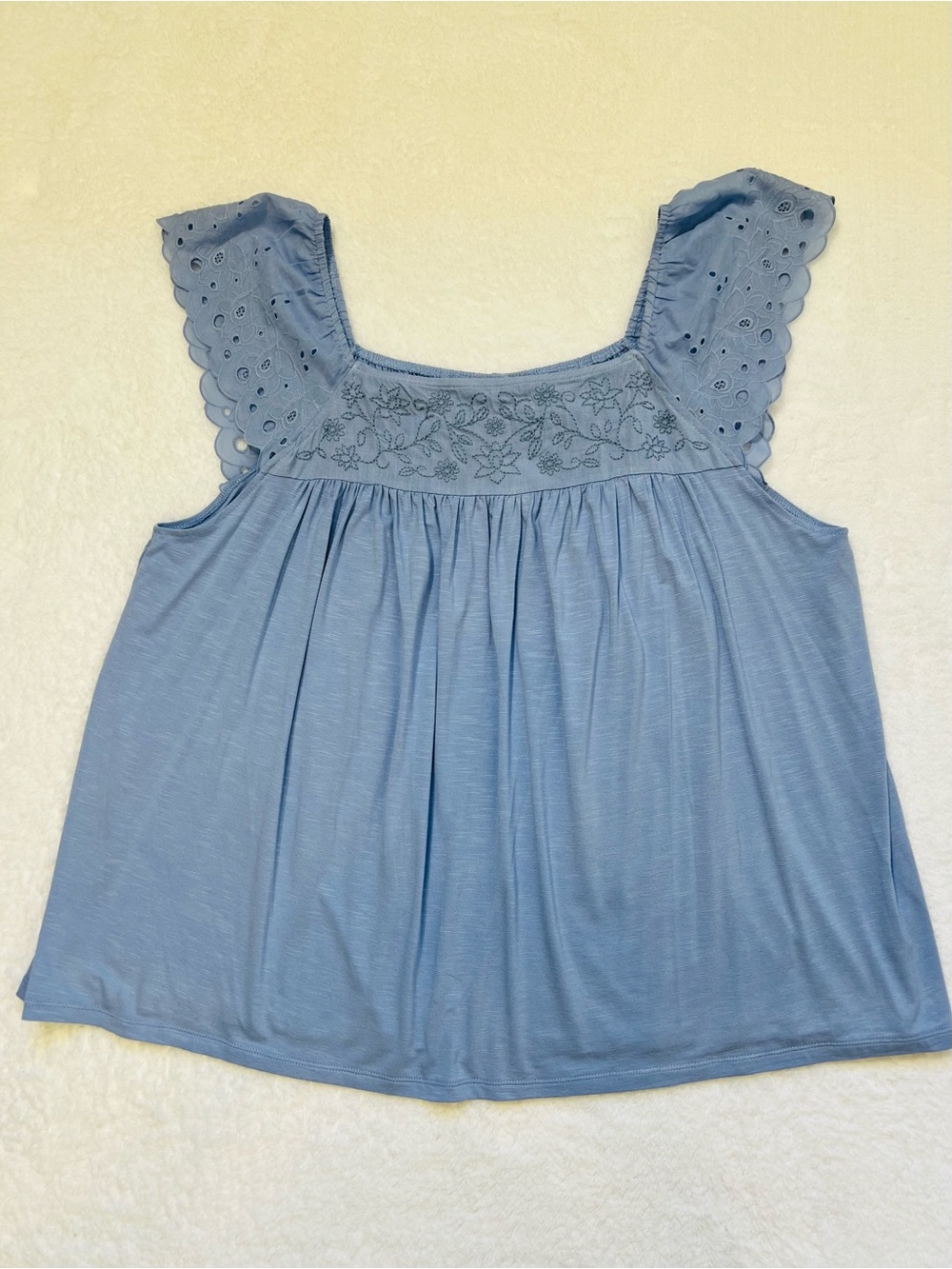 Thread & Clover 2X Blue Embroidered Eyelet Flutter Sleeve Top NWT